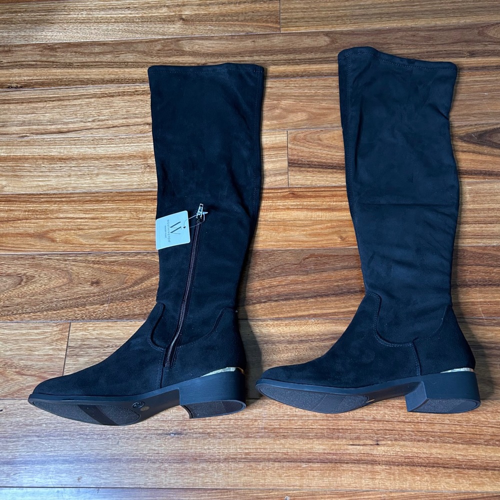 Worthington Black Over The Knee Boots Gold Accent Detail Women's